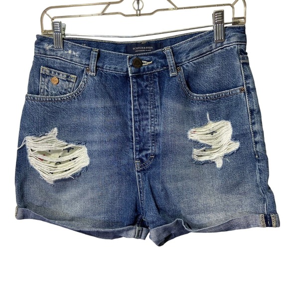 Scotch & Soda Cuffed Women Button Fly Jean‎ Shorts 28 Festival Retro Grunge Y2K - Picture 1 of 15
